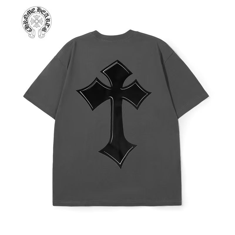 Authentic Chrome Hearts Chrome Hearts Grey Black Cross Back Graphic Tee â€“ front view