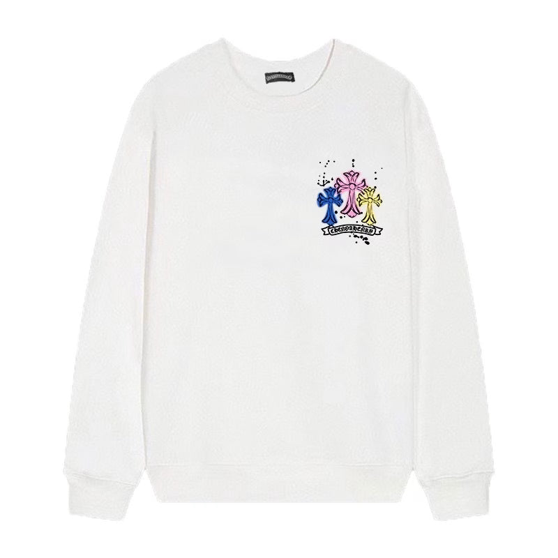 Authentic Chrome Hearts Chrome Hearts Neon Trinity Cross Long Sleeve Tee White â€“ front view
