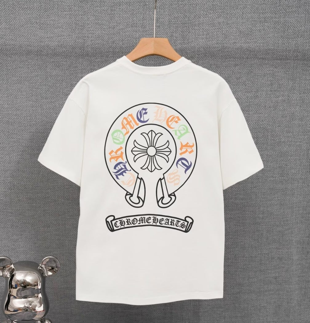 Authentic Chrome Hearts Chrome Hearts Horseshoe Multi Cross Tee (White) â€“ front view