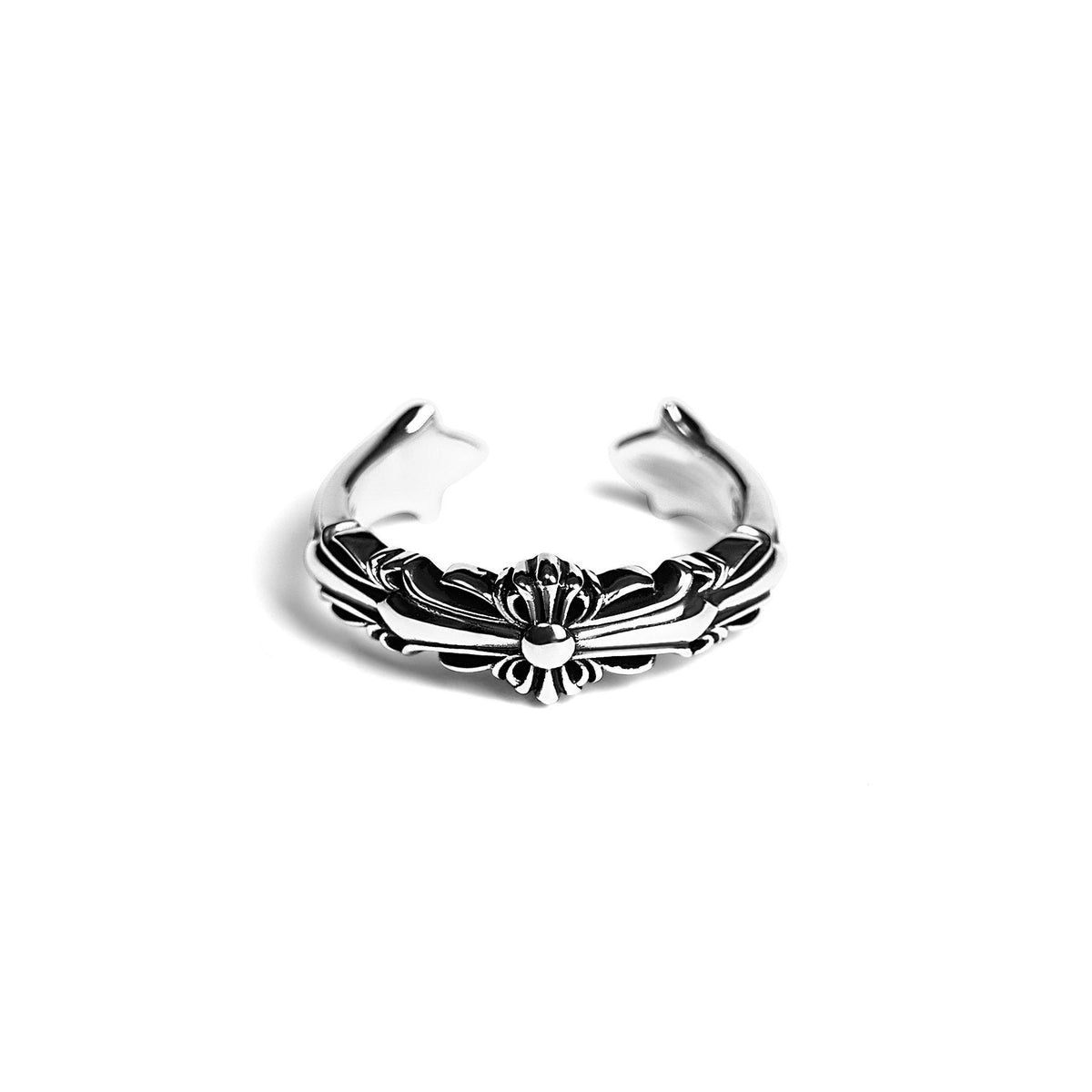 Authentic Chrome Hearts Baby Double Floral Cross Ring – ring front view
