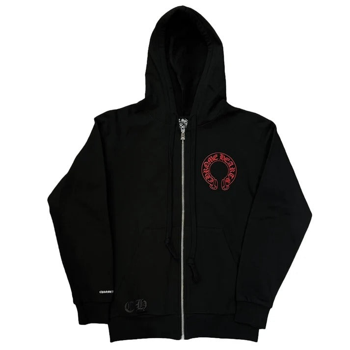 Authentic Chrome Hearts Black Chrome Hoodie With Red Cross – hoodie front view