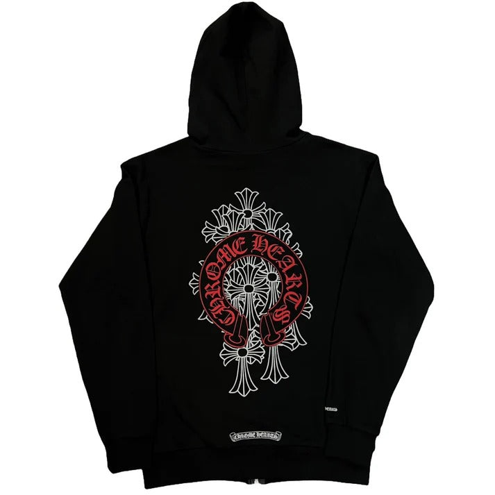 Authentic Chrome Hearts Black Chrome Hoodie With Red Cross – front view