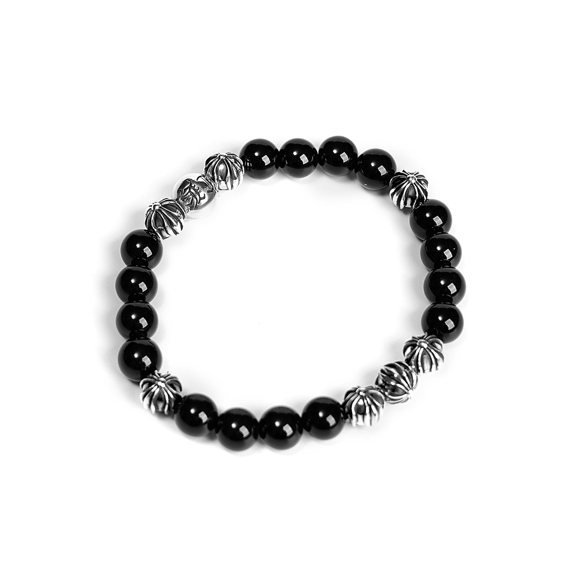 CH Onyx Bead Bracelet 8MM (8 Silver Beads) – bracelet front view