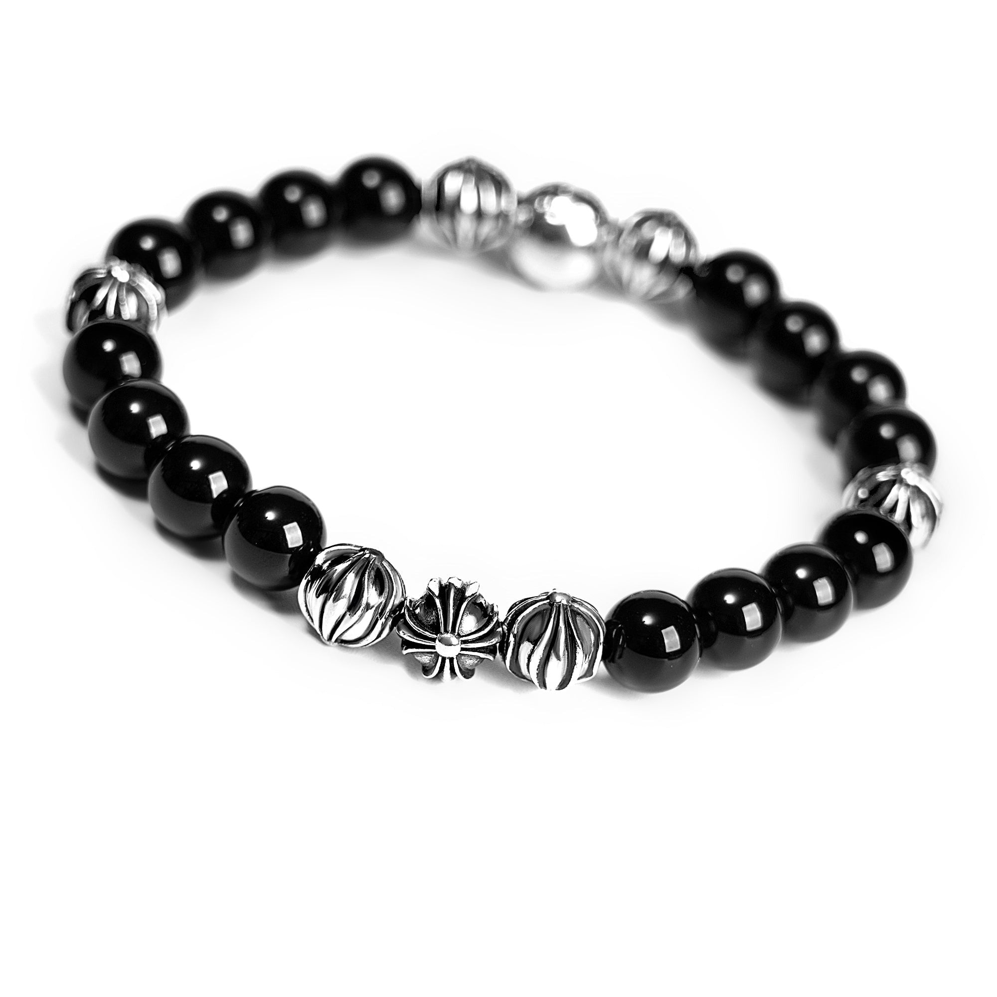 CH Onyx Bead Bracelet 8MM (8 Silver Beads) – bracelet back view