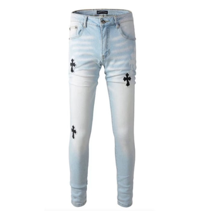 Authentic Chrome Hearts Chrome Heart Cross Patches Skinny Jeans â€“ pants front view