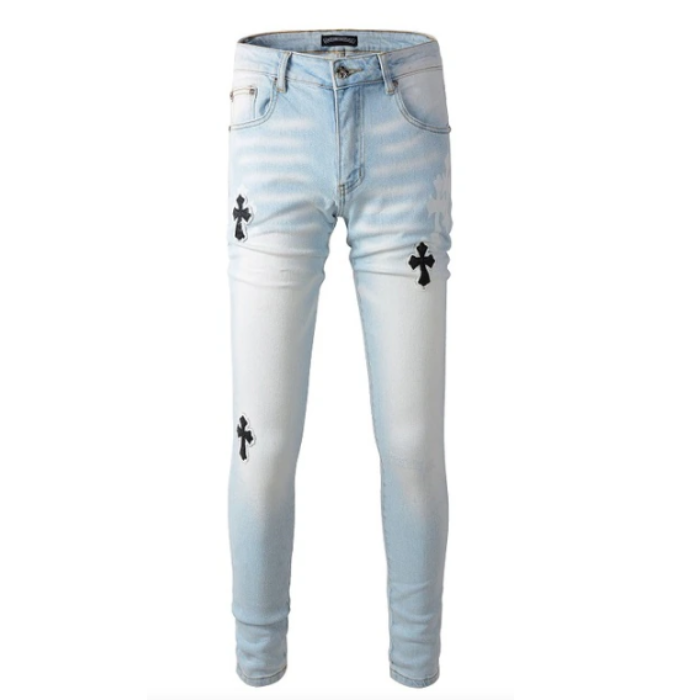 Authentic Chrome Hearts Chrome Heart Cross Patches Skinny Jeans – pants front view