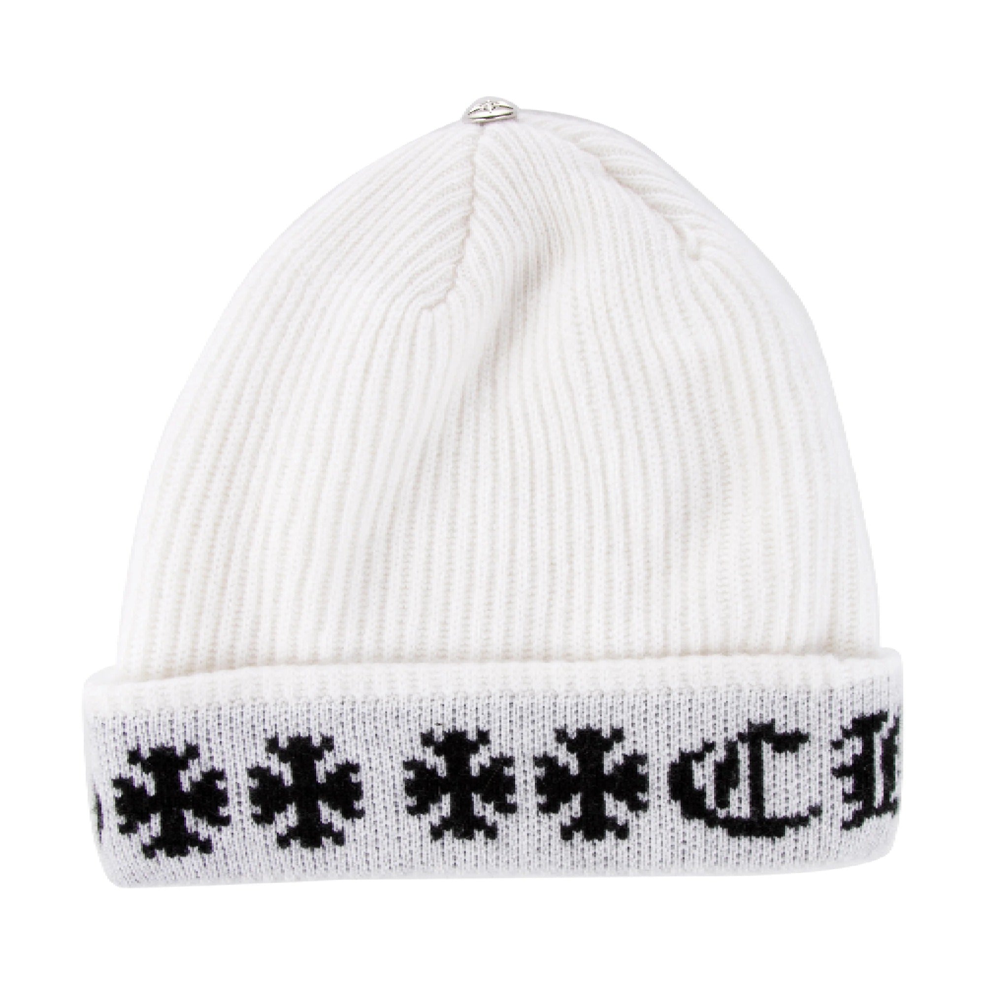 Chrome Hearts Big Daddy Cashmere Beanie – White – hat front view