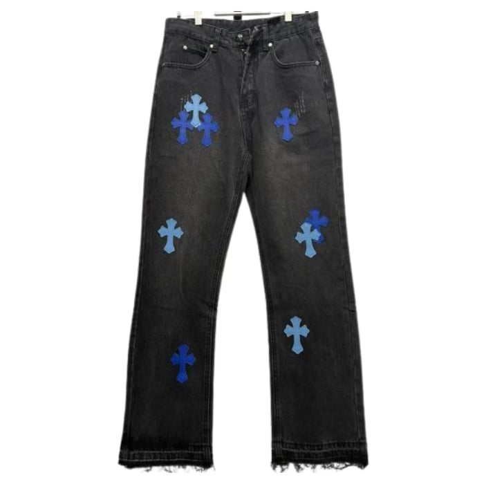 Authentic Chrome Hearts Chrome Hearts Black and Blue Cross Jeans â€“ front view