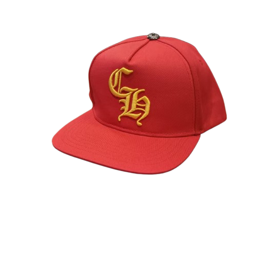 Authentic Chrome Hearts Chrome Hearts CH Embroidered Snapback Baseball Cap Red Yellow – front view