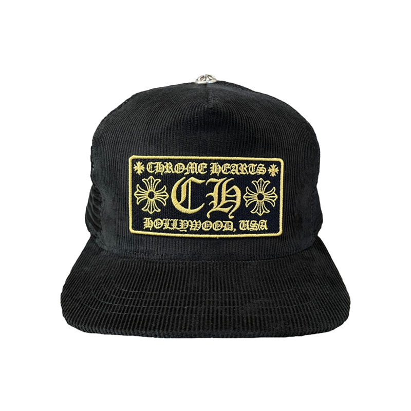 Chrome Hearts CH Hollywood Corduroy Trucker Hat – hat front view