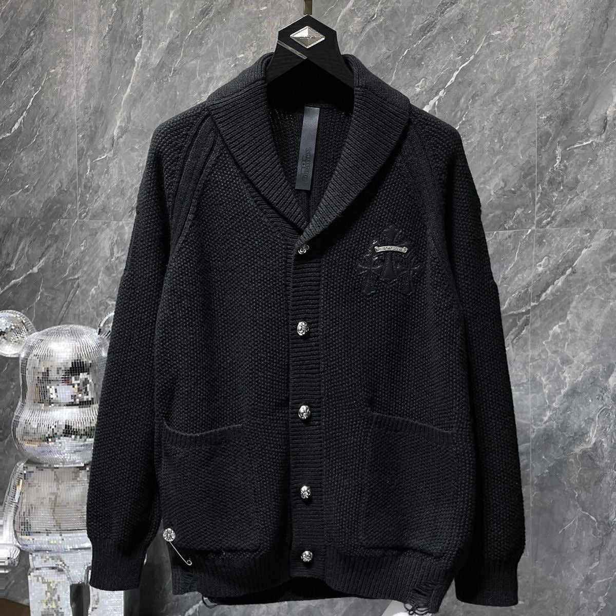 Chrome Hearts Cashmere Cross Patch Cardigan Black – hoodie front view