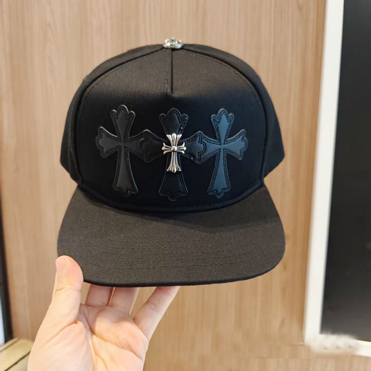Authentic Chrome Hearts Chrome Hearts Cemetery Cross Hat – Black – front view