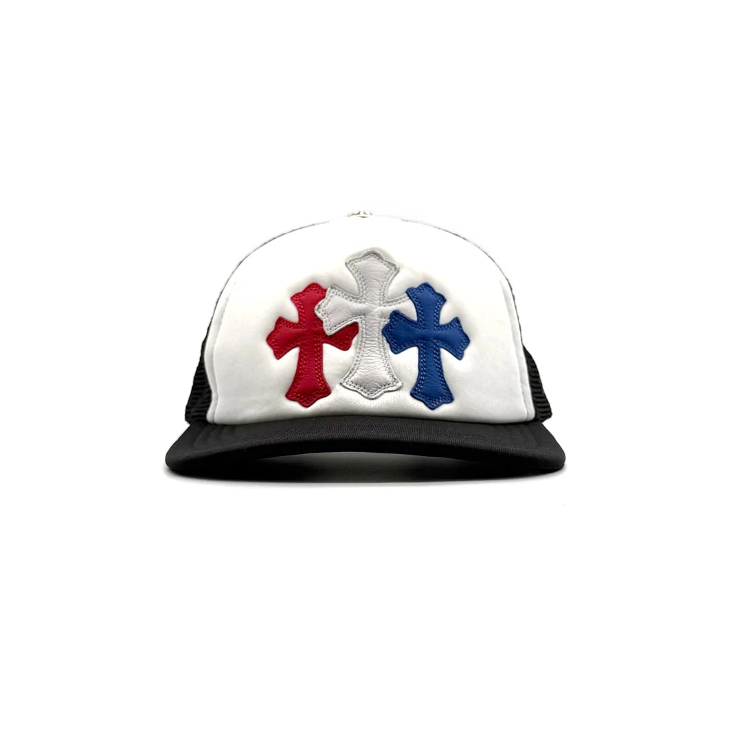 Authentic Chrome Hearts Chrome Hearts Cemetery Cross Patch Trucker Hat Pink White – front view