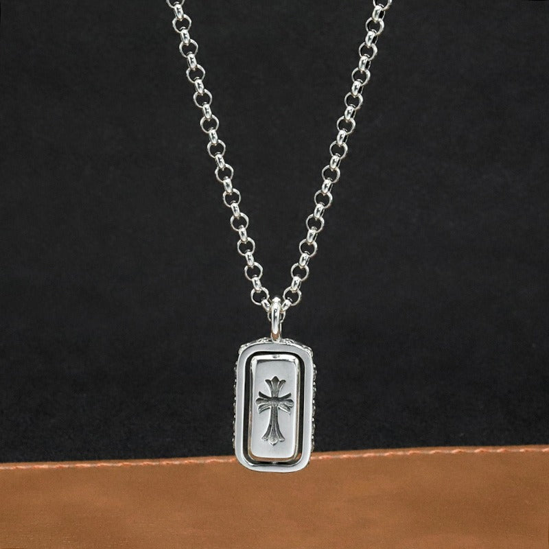 Authentic Chrome Hearts Chrome Hearts Cross Frame Tag Pendant Necklace – front view