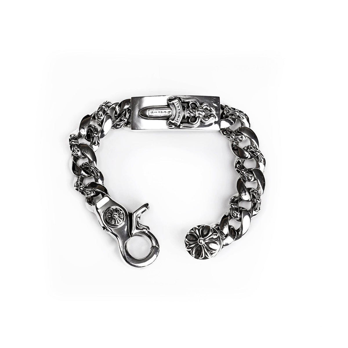Chrome Hearts Dagger ID Fancy Link Clip Bracelet – bracelet front view