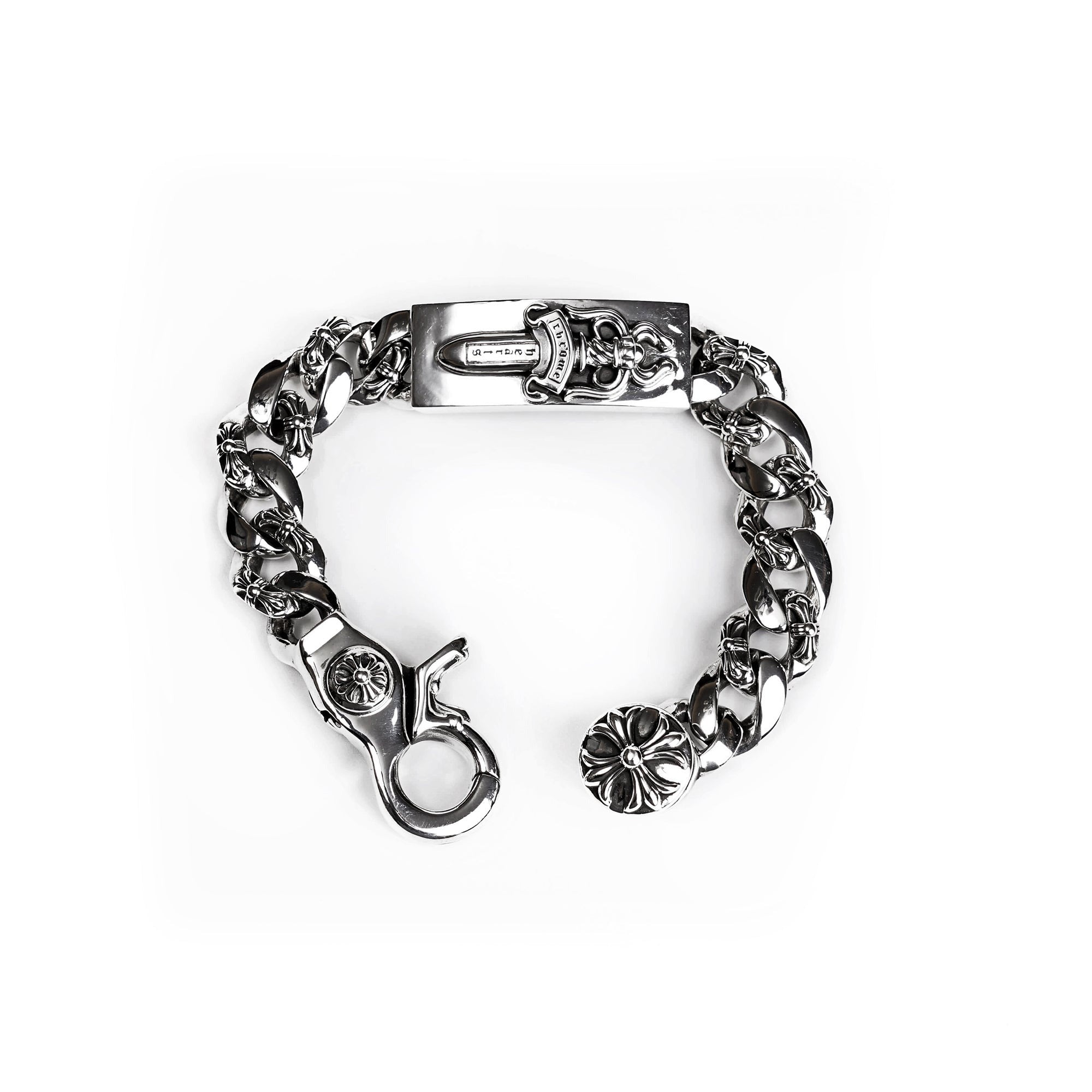 Chrome Hearts Dagger ID Fancy Link Clip Bracelet – bracelet front view