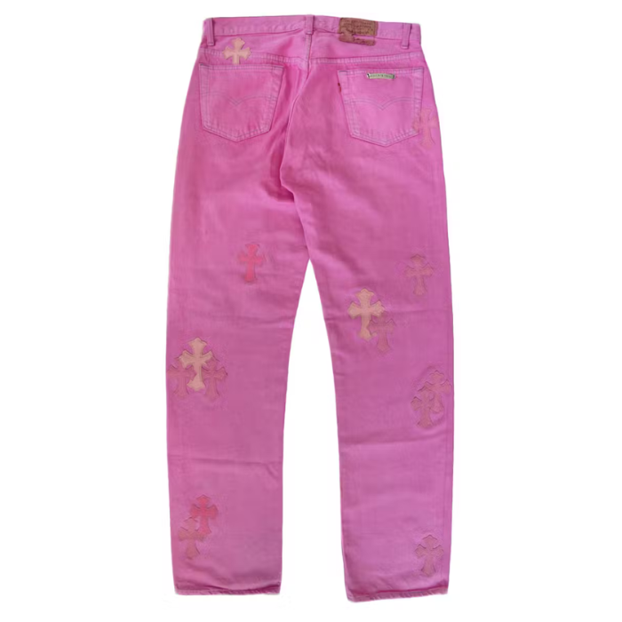Authentic Chrome Hearts Chrome Hearts Denim Pink Jeans – front view