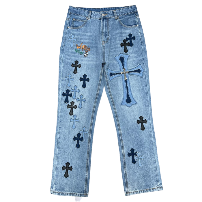 Chrome Hearts Denim Words Jeans – pants front view