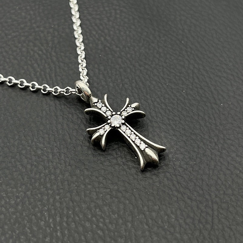 Authentic Chrome Hearts Chrome Hearts Diamond Cross Pendant Necklace – front view
