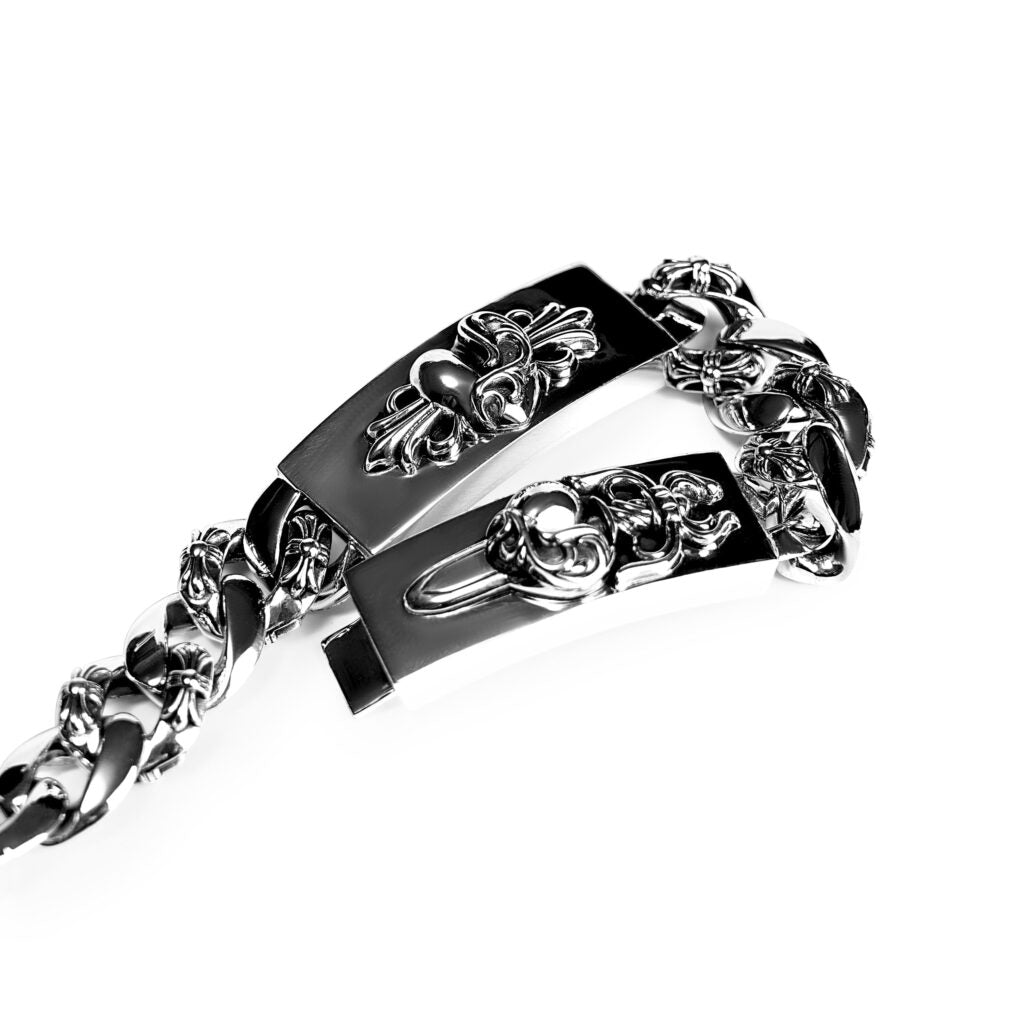 Authentic Chrome Hearts Chrome Hearts Double ID Fancy Link Bracelet – front view