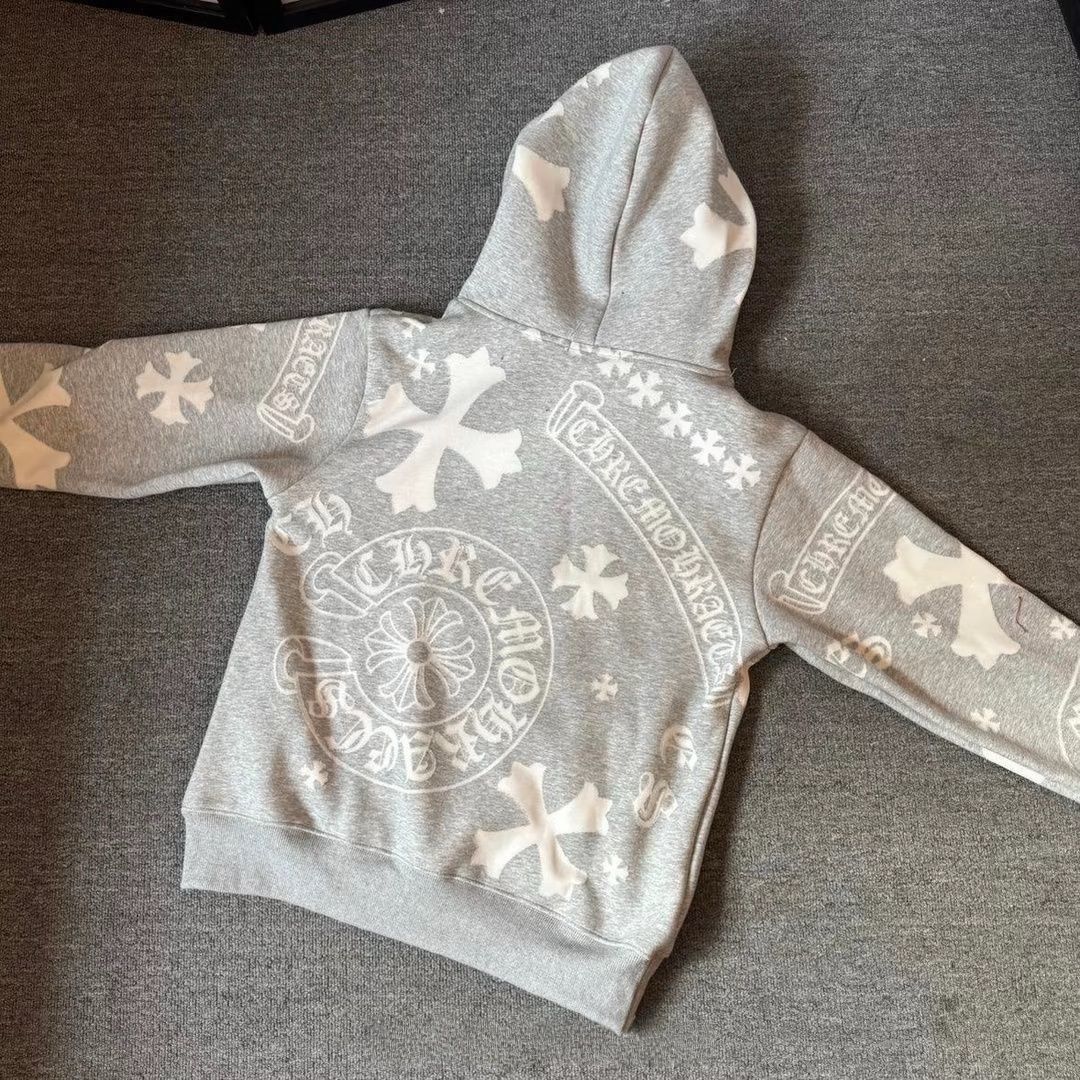 Authentic Chrome Hearts Chrome Hearts Embroidery Gray Hoodie – front view
