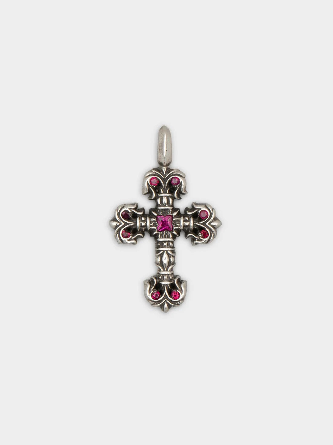 Chrome Hearts Filigree Cross Pendant with Rubies – necklace front view