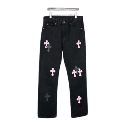 Chrome Hearts Fleur Knee Leather Cross Patch Pants – pants front view