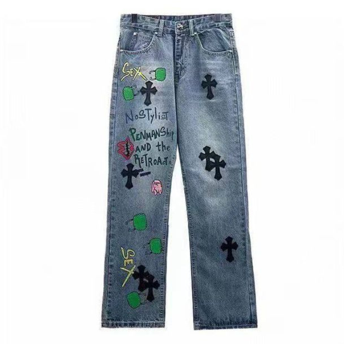 Chrome Hearts Graffiti Red Lips Jeans – pants front view