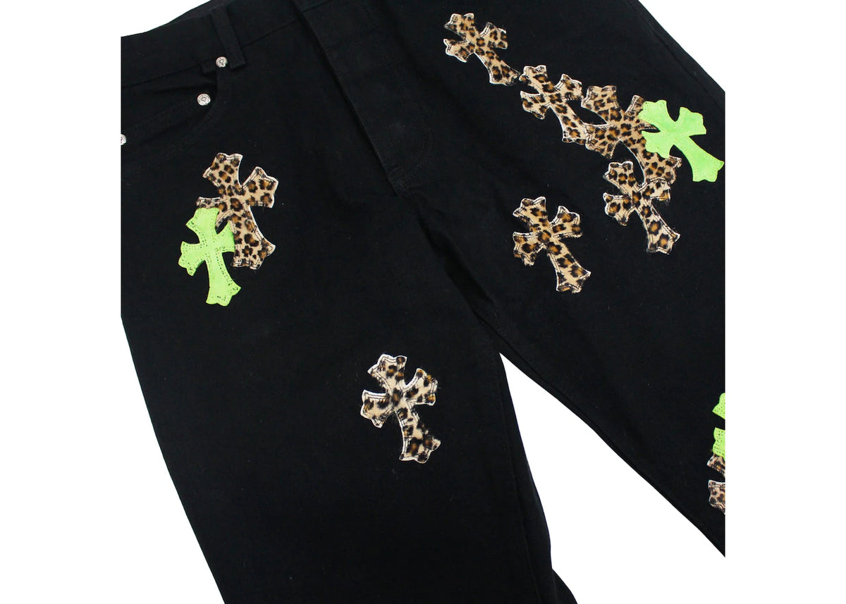 Authentic Chrome Hearts CH Leather Patches Jeans – front view