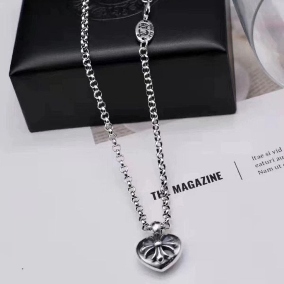 Authentic Chrome Hearts Chrome Hearts Heart Cross Pendant Necklace – front view