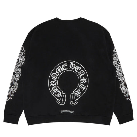 Chrome Hearts Horseshoe Floral Logo Crewneck – Black – hoodie front view