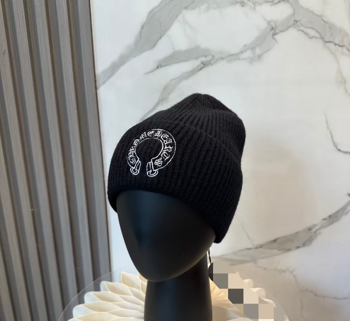 Authentic Chrome Hearts Chrome Hearts Horseshoe Knit Beanie Black – front view