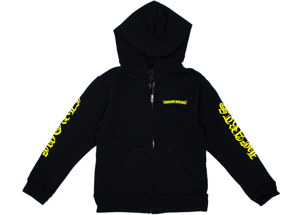 Chrome Hearts Kids Scroll Logo Zip Up Hoodie – hoodie detail close-up
