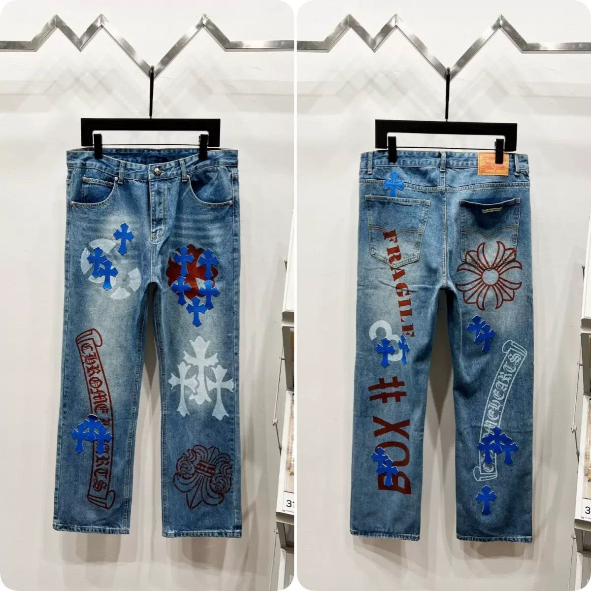 Chrome Hearts Levi’s Stencil Cross Patch Jeans – pants front view