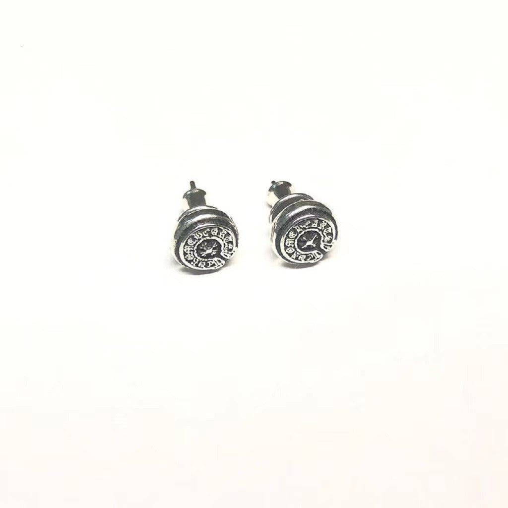 Chrome Hearts Logo Stamp Stud Earrings – earrings front view