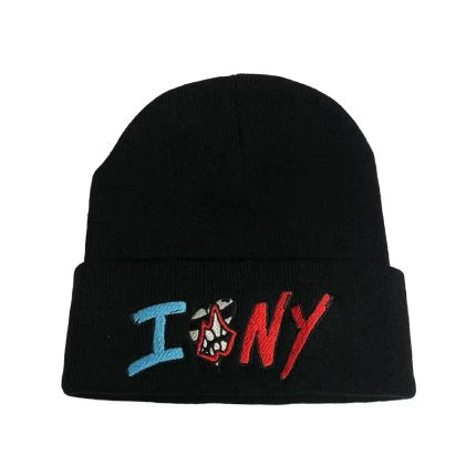 Authentic Chrome Hearts Chrome Hearts Matty Boy Sex Records I Love NY Beanie â€“ Black â€“ front view