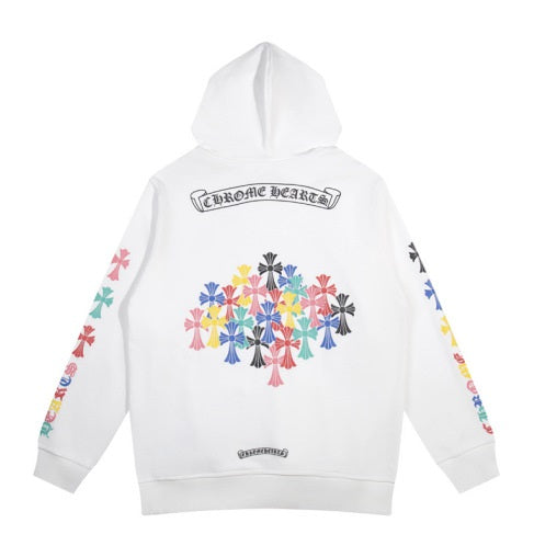 Chrome Hearts Multi Color Cross Cemetery Hoodie White – hoodie front view