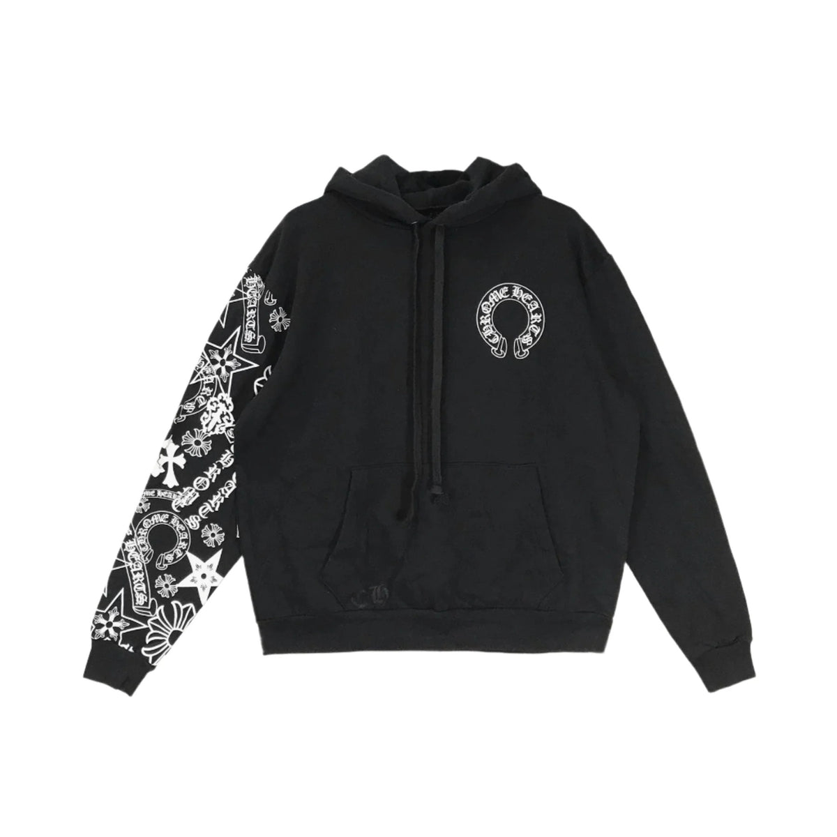 Authentic Chrome Hearts Chrome Hearts Multi Logo On Sleeve Horseshoe Logo Hoodie – front view