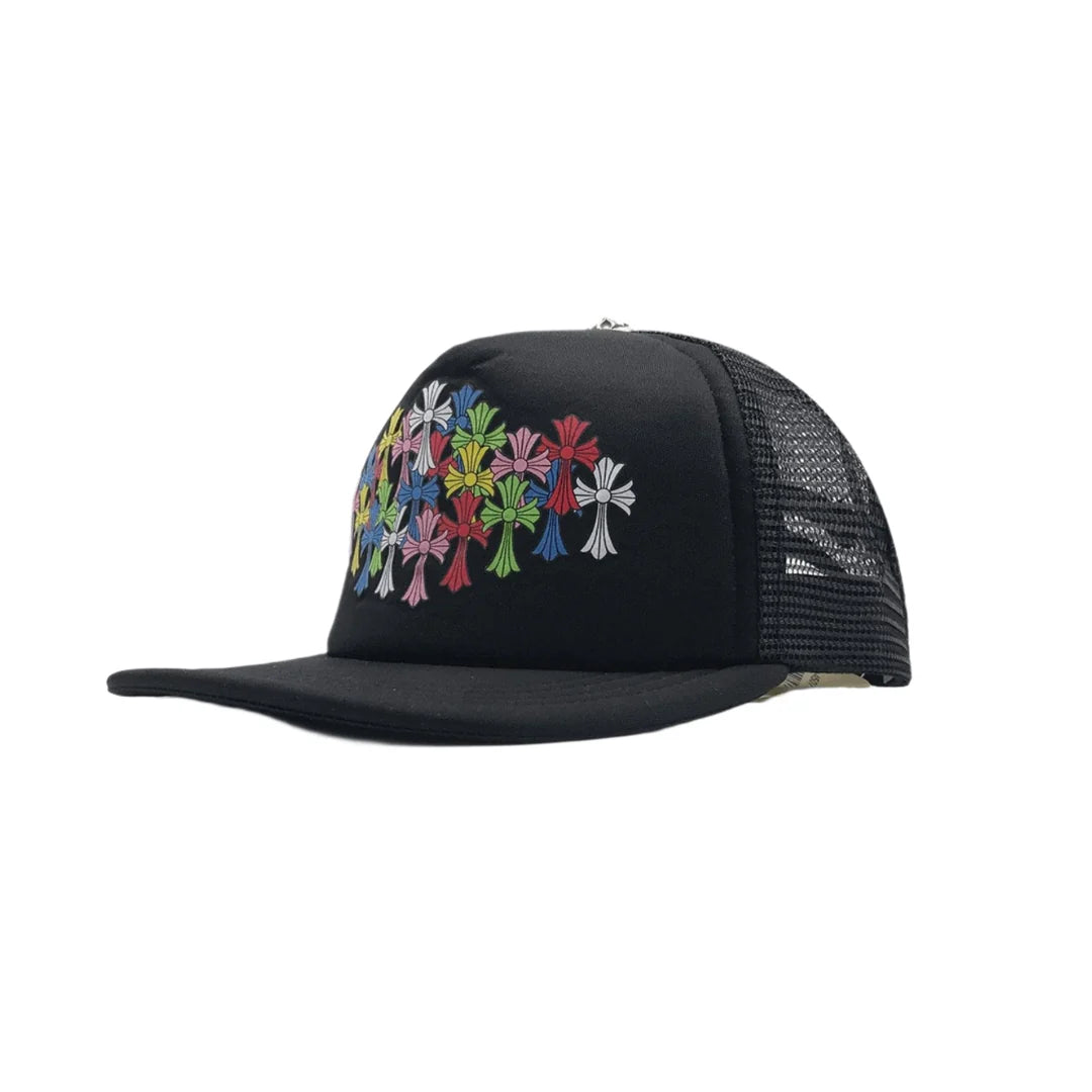 Authentic Chrome Hearts Chrome Hearts Multicolor Cemetery Cross Trucker Hat Black – front view