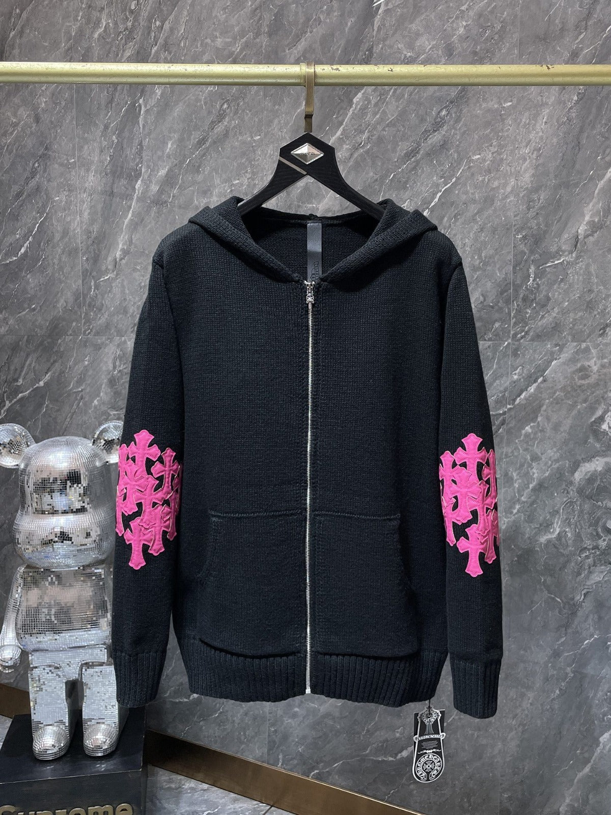 Chrome Hearts Multiple Cross Patch Black Hoodie – hoodie front view