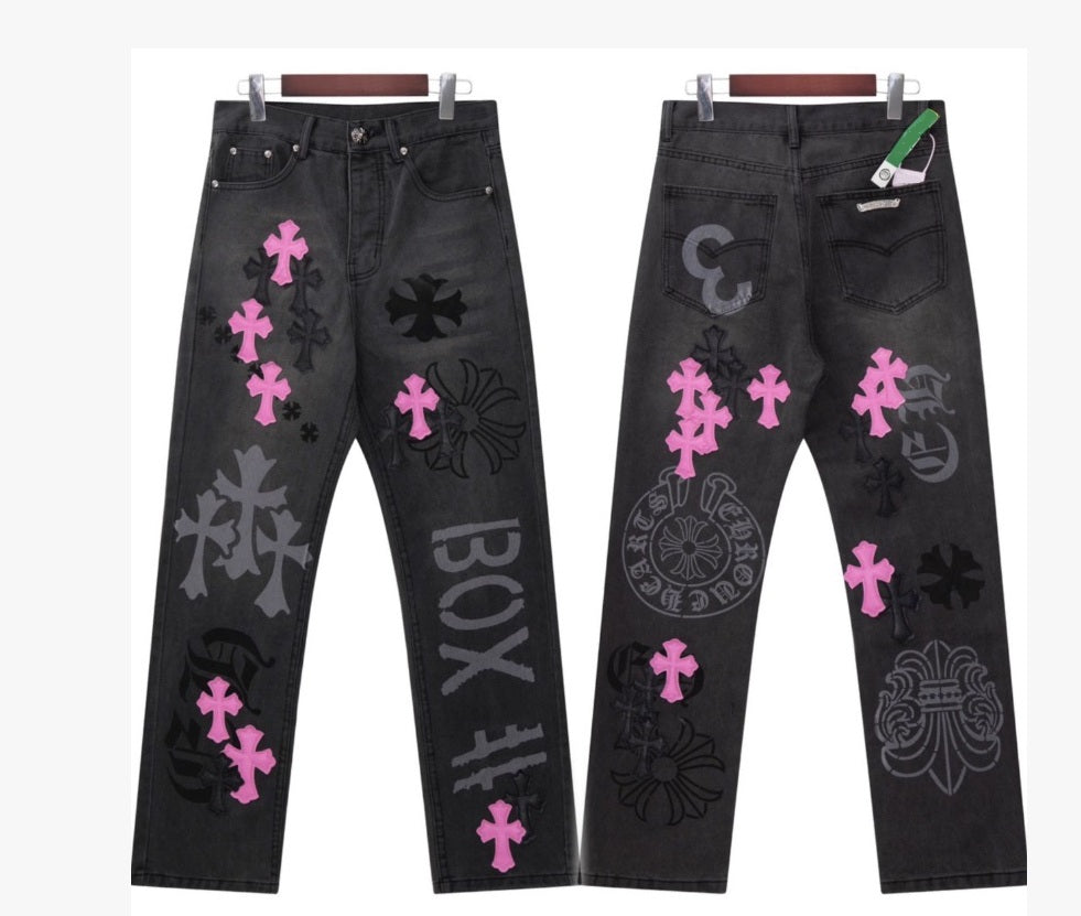 Chrome Hearts Online Exclusive Levi’s Cross Patch Stencil Jeans – pants front view