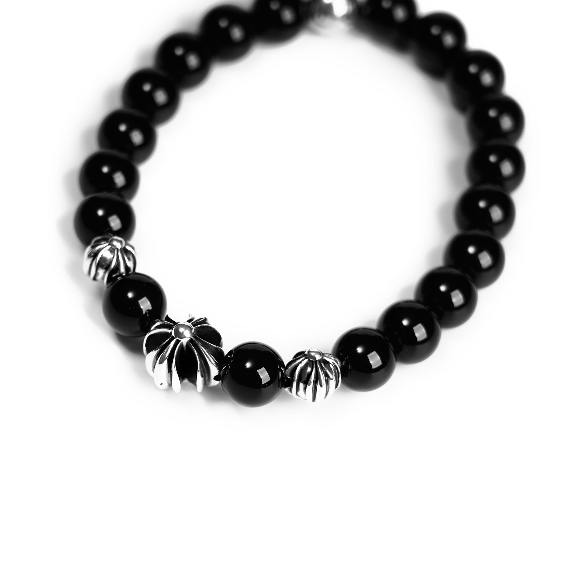 Chrome Hearts Onyx Bead Bracelet 8MM (4 Silver Beads – bracelet detail close-up