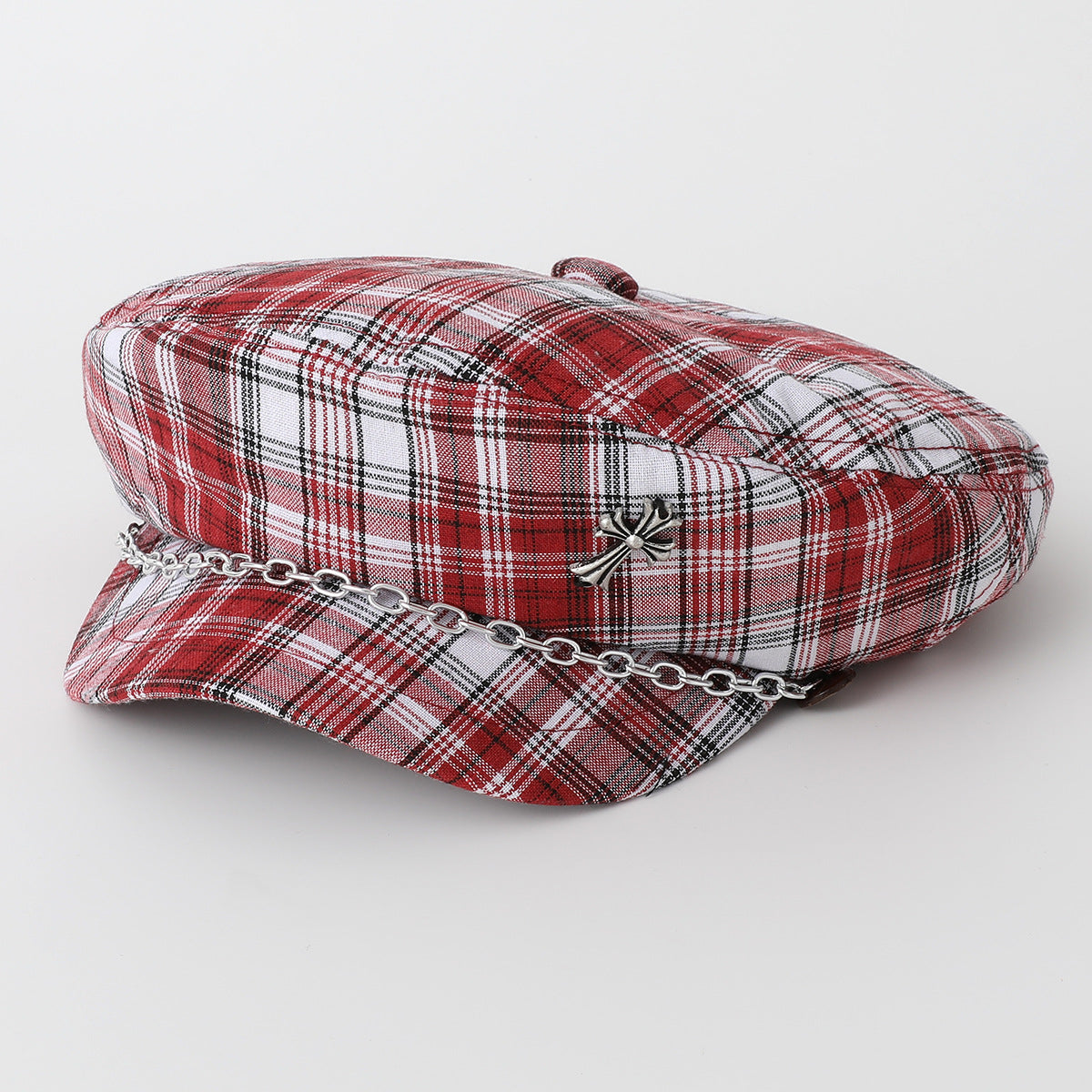 Authentic Chrome Hearts Chrome Hearts Red Plaid Chain Detail Sailor Cap – front view