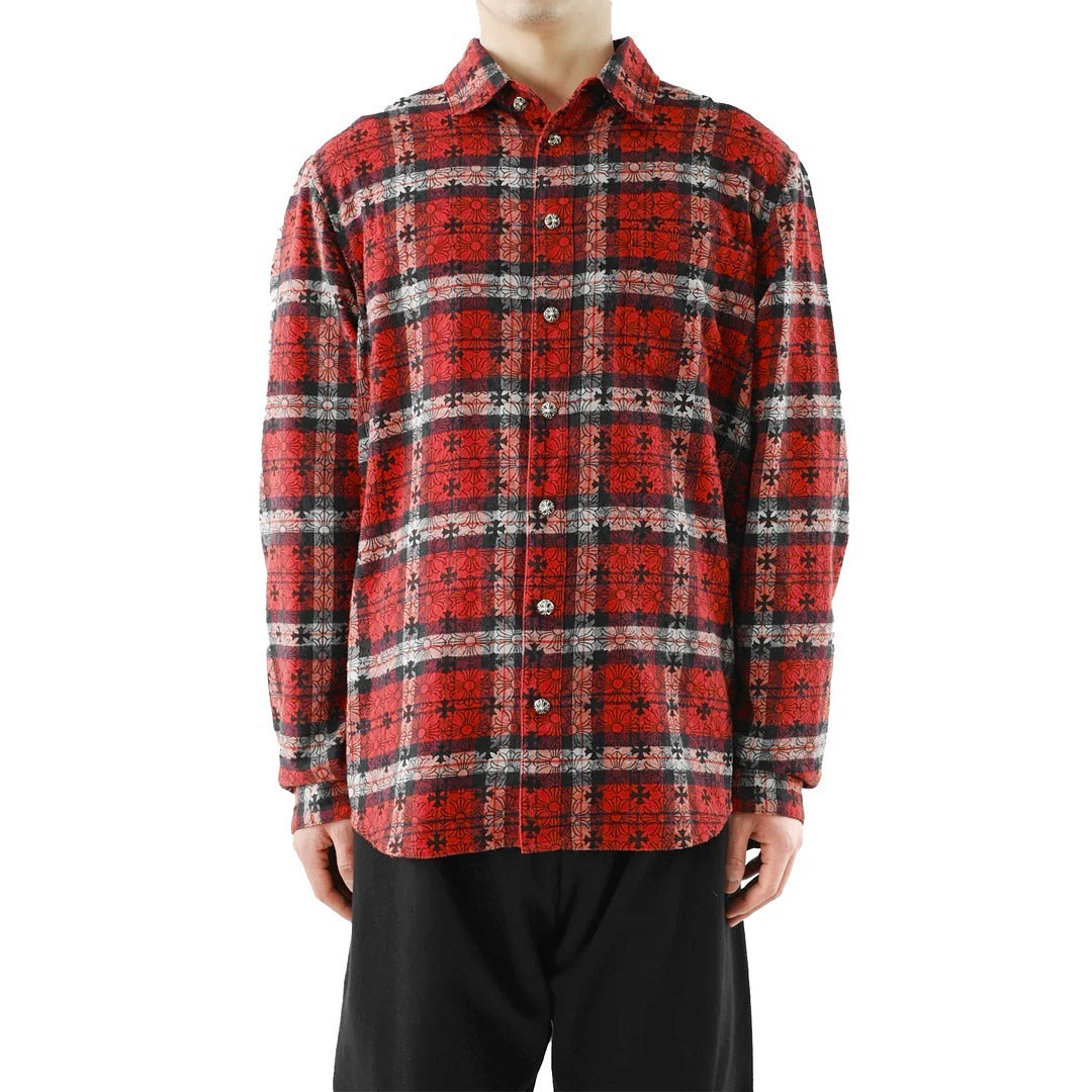 Chrome Hearts Red Plaid Flannel Shirt – hoodie front view