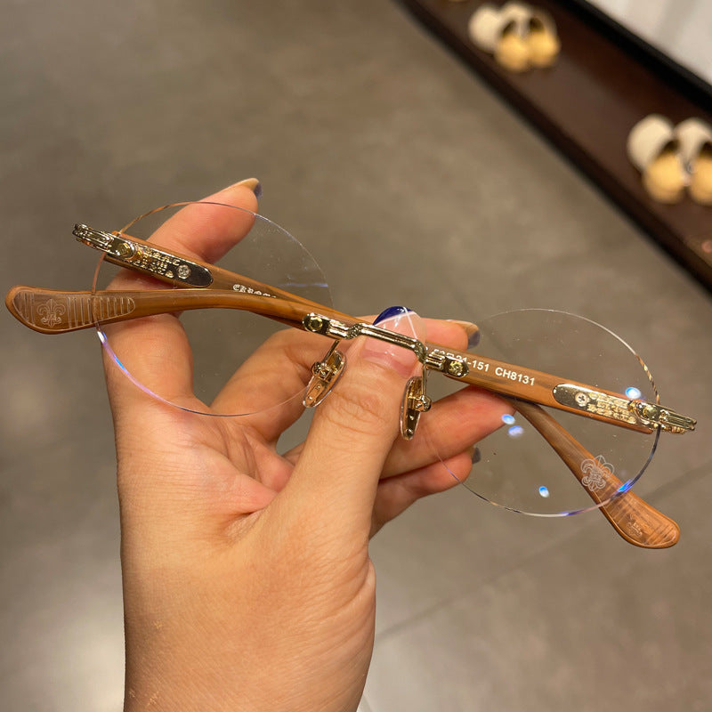 Chrome Hearts Rimeless Brown Glasses – sunglasses front view