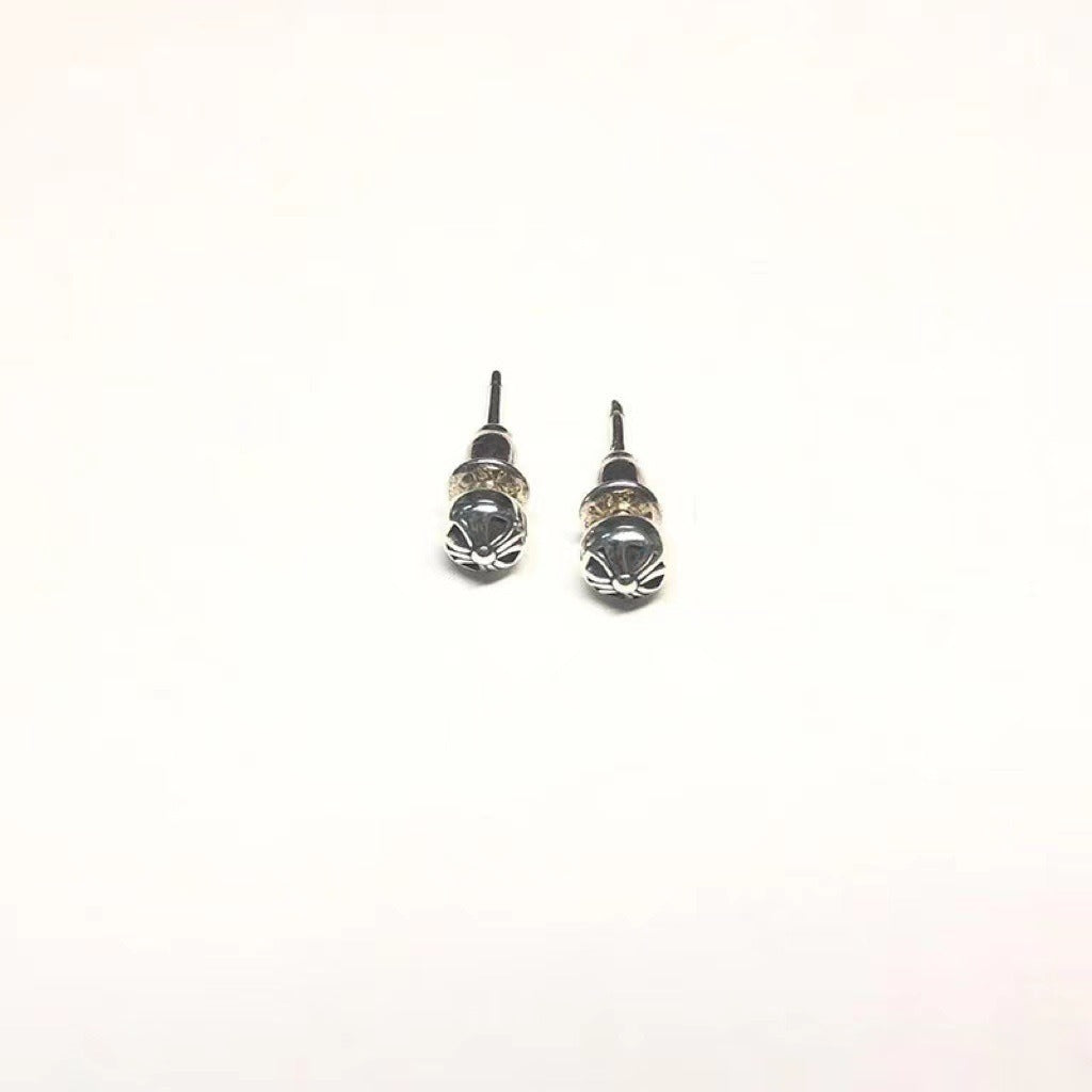 Chrome Hearts Round Cross Stud Tiny Earrings – earrings front view