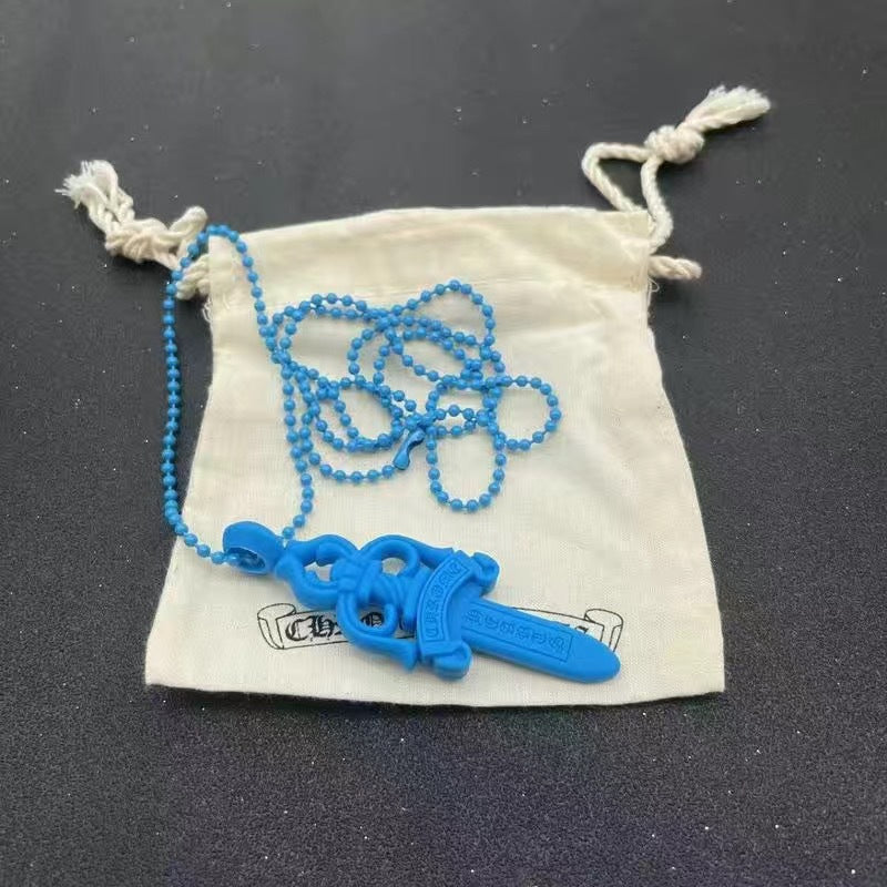 Chrome Hearts Rubber Dagger Necklace Blue – necklace front view