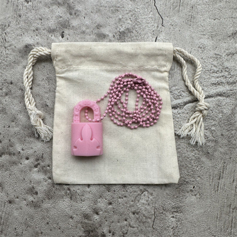 Chrome Hearts Silichrome Padlock Pendant Necklace Pink – necklace front view