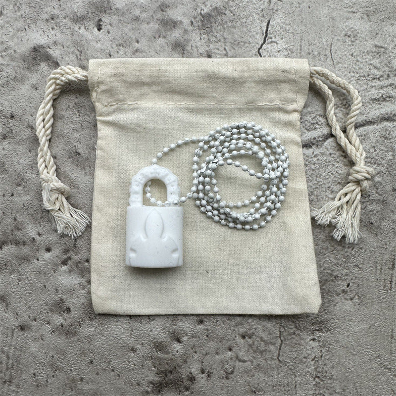 Chrome Hearts Silichrome Padlock Pendant Necklace White – necklace front view