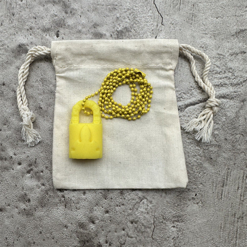 Chrome Hearts Silichrome Padlock Pendant Necklace Yellow – necklace front view